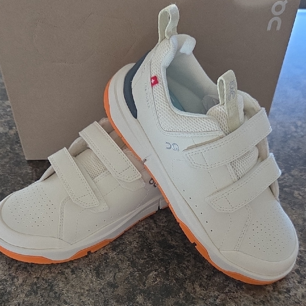 Kids Cream and Orange Velcro Sneakers